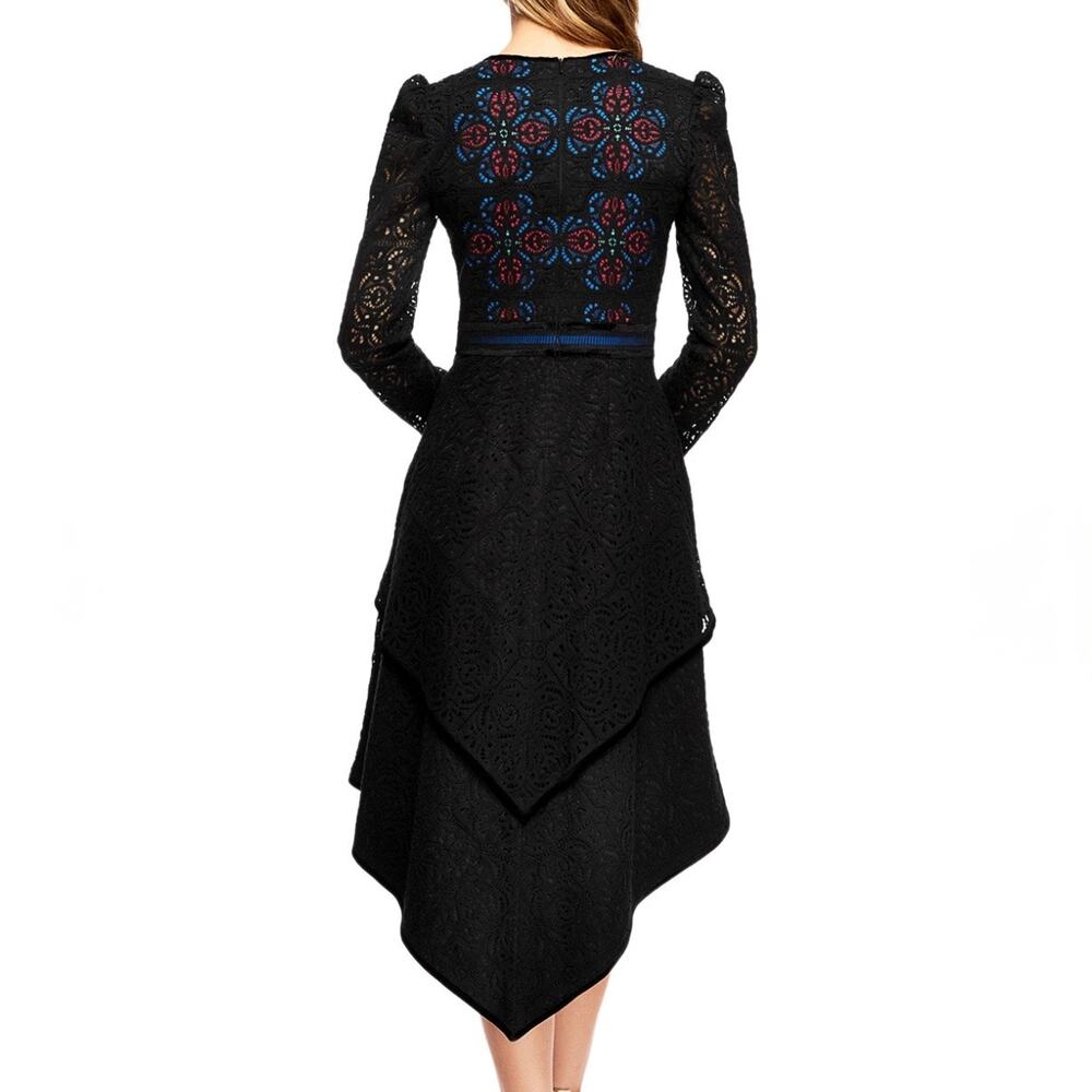 Tadashi Shoji Dress Victoire High-Low Long Sleeve Lace Black Wednesday Size 00 - Picture 10 of 10